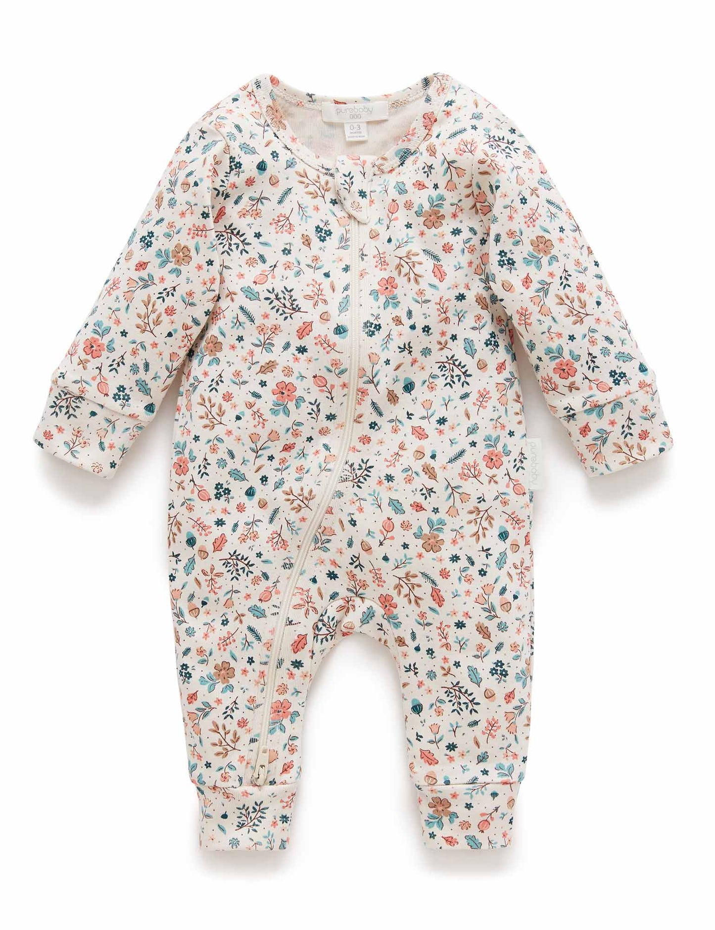 Purebaby ピュアベビー　Footless Zip Growsuit  Leafy Print PN1043W22