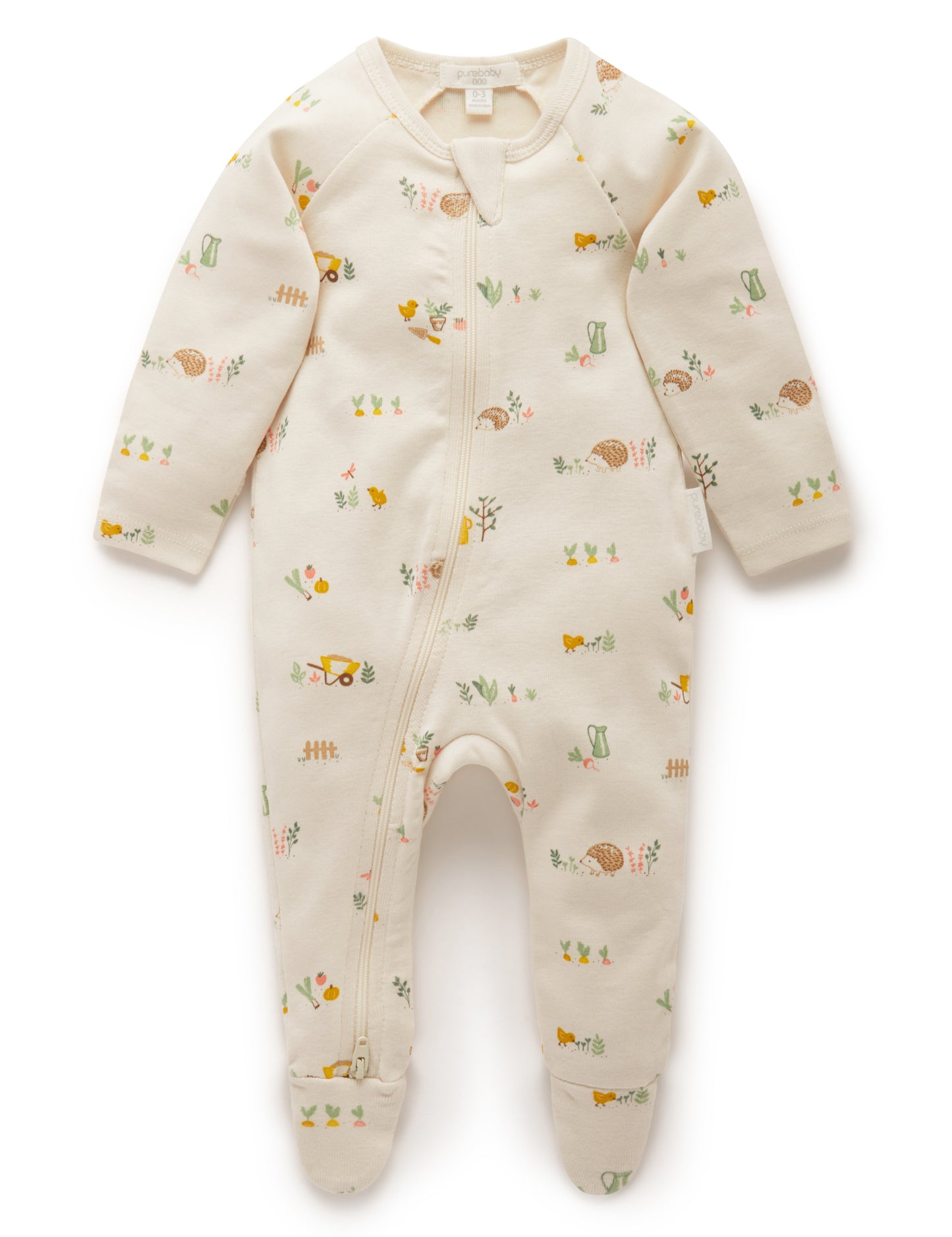 Purebaby ピュアベビー　Printed Zip Growsuit  Veggie Patch Print PN1104S21