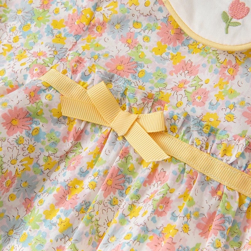 dave&amp;bella Dave Bella Tulip embroidery collar yellow floral dress DB1221058