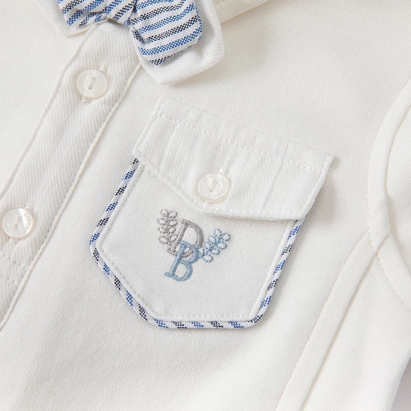 dave&amp;bella Dave Bella logo embroidered shirt with blue stripe bowtie DB1220739