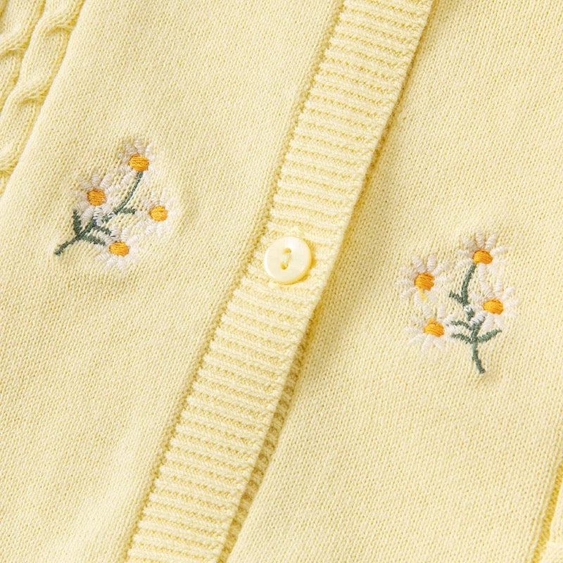 dave&amp;bella Dave Bella flower embroidery lemon yellow cardigan DB1220795