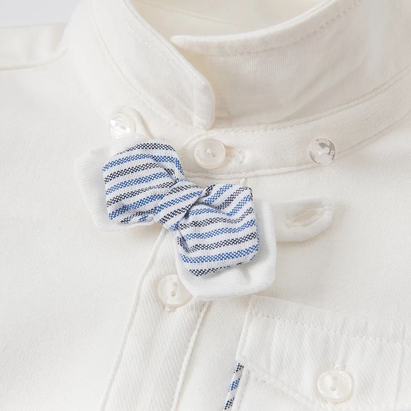 dave&amp;bella Dave Bella logo embroidered shirt with blue stripe bowtie DB1220739