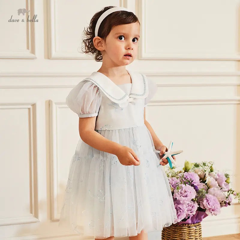 dave&amp;bella Dave Bella sailor collar light blue tulle dress DB2235004