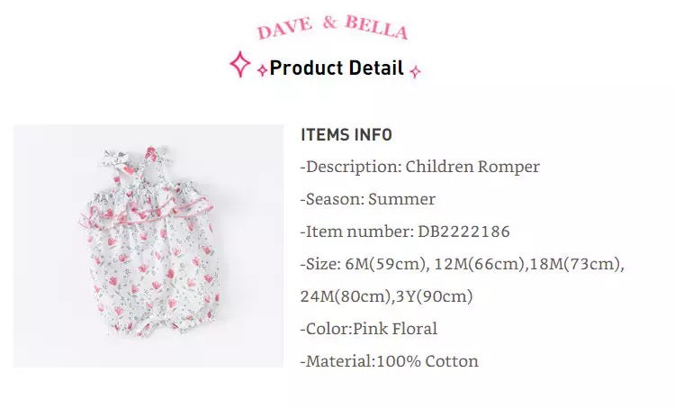 dave&amp;bella Dave Bella Flower Design Ruffle Romper DB2222186 66cm