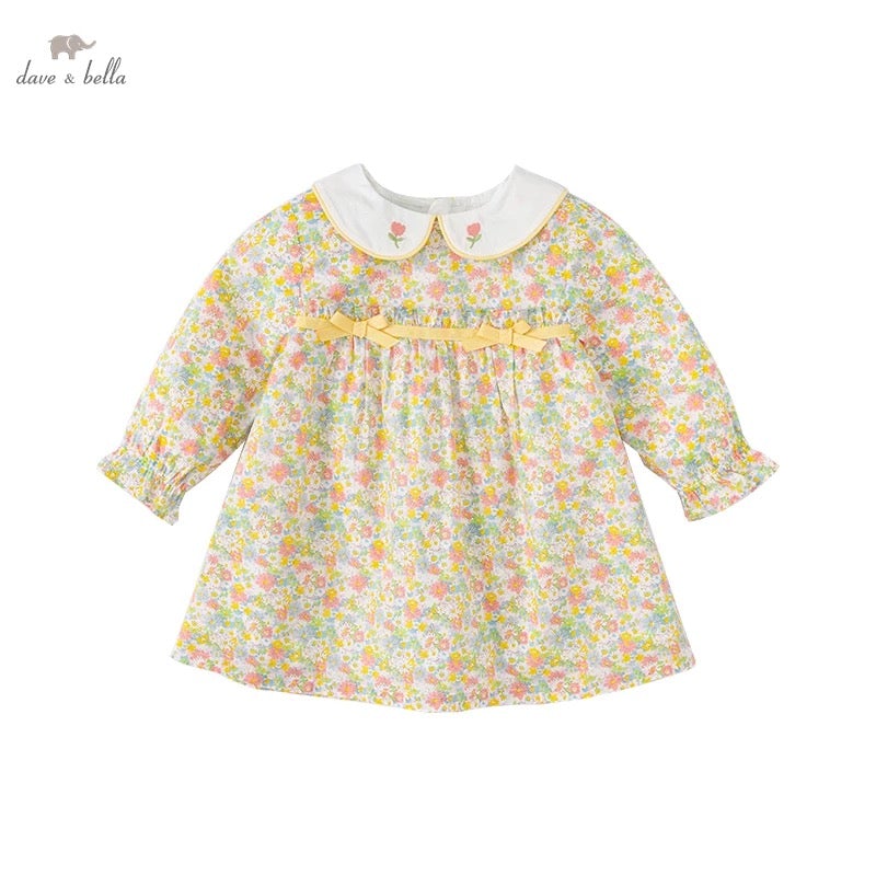 dave&amp;bella Dave Bella Tulip embroidery collar yellow floral dress DB1221058