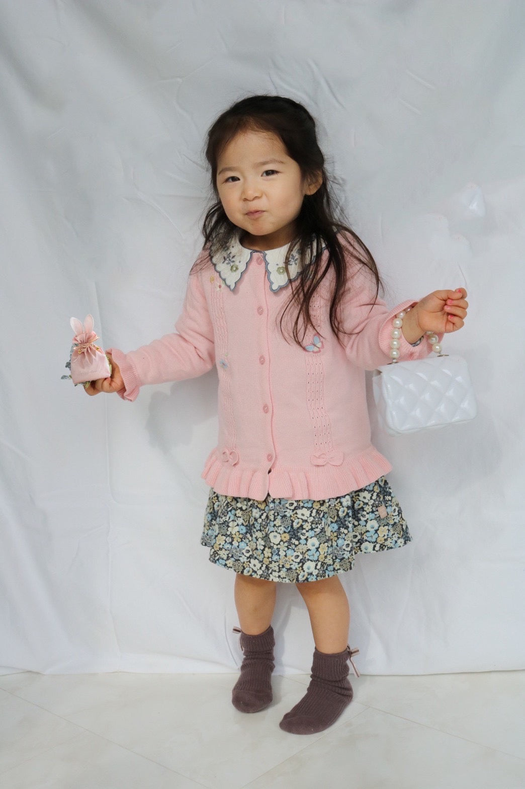 dave&amp;bella Dave Bella butterfly embroidery pink ribbon cardigan DB1221018