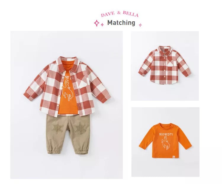 dave&amp;bella Dave Bella Orange Block Check Shirt 4Y