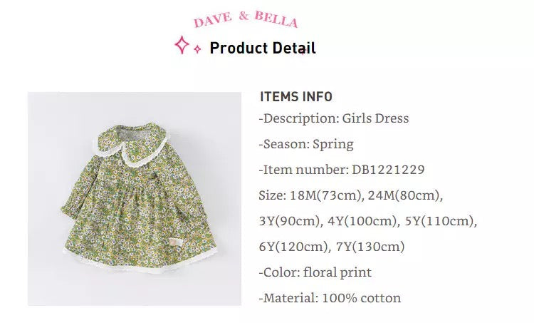 dave&amp;bella Dave Bella Big Color Green Floral Dress DB1221229