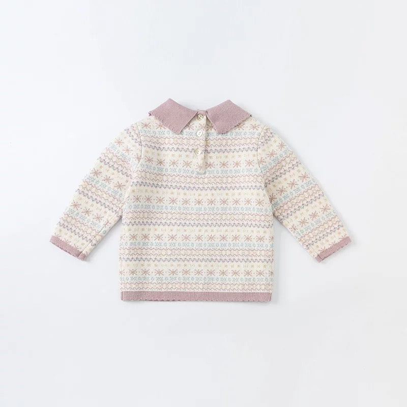 dave&amp;bella Dave Bella Ribbon Collar Lamé Nordic Pattern Sweater