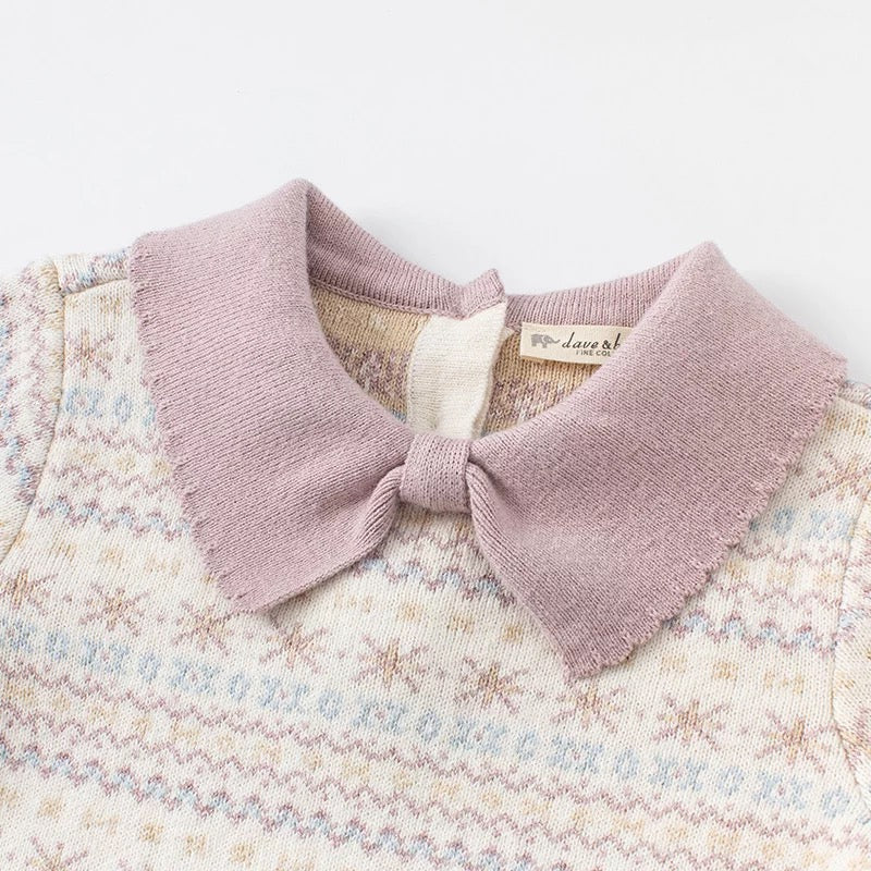 dave&amp;bella Dave Bella Ribbon Collar Lamé Nordic Pattern Sweater