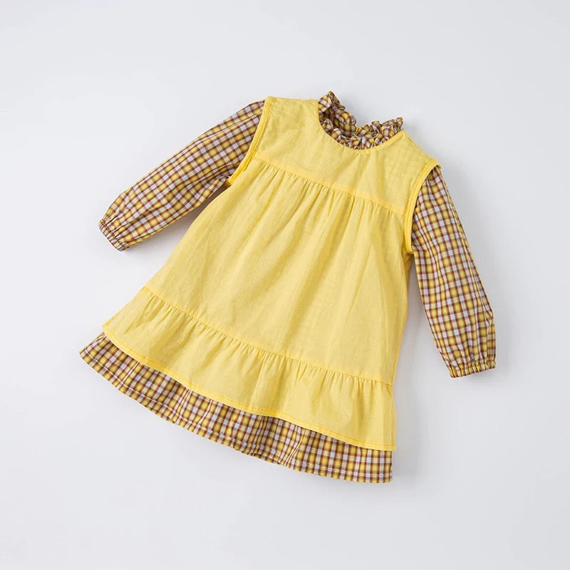 dave&amp;bella Yellow check dress with pochette DB1221161 100cm