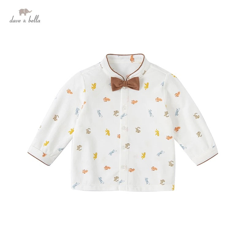 dave&amp;bella Tiger design stand collar shirt with bowtie DB1220742