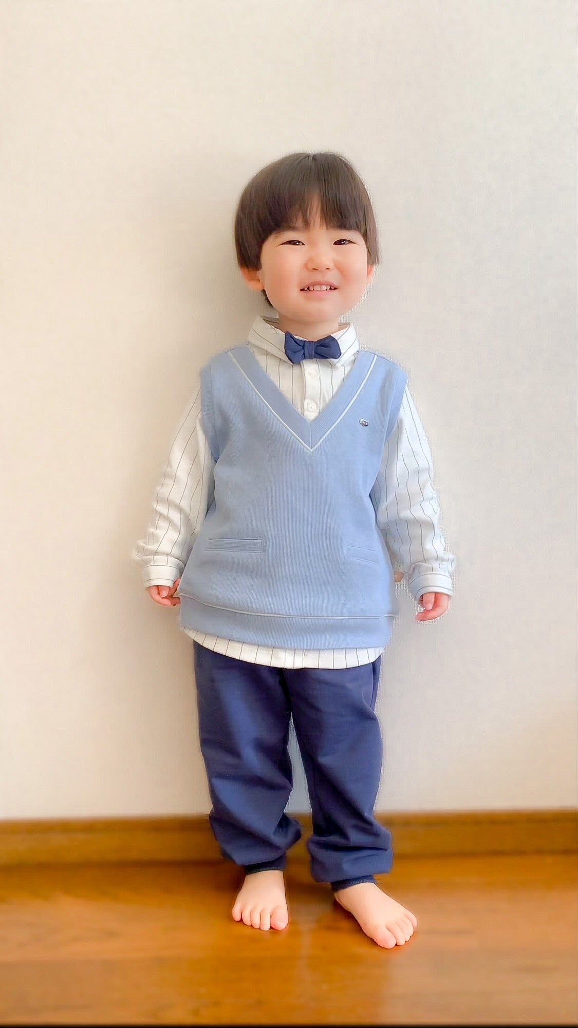 dave&amp;bella Light blue vest docking tops with bowtie &amp; navy pants set DB1220499