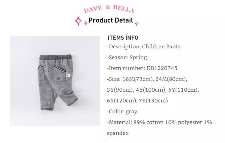 dave&amp;bella Dave Bella Navy Stripe Point Gray Pants DB1220745