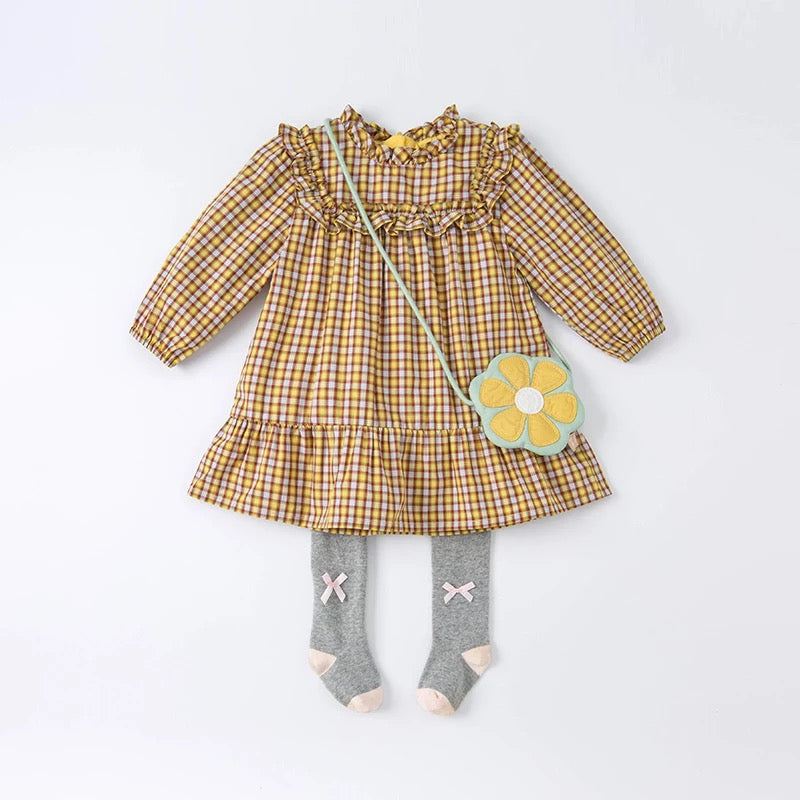 dave&amp;bella Yellow check dress with pochette DB1221161 100cm