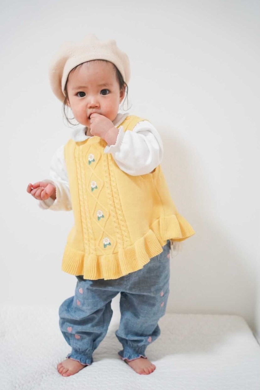 dave&amp;bella Dave Bella Flower Embroidery Yellow Vest DB1221228