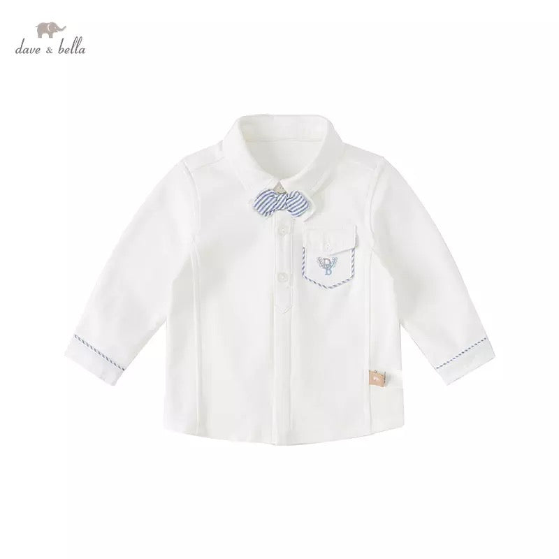 dave&amp;bella Dave Bella logo embroidered shirt with blue stripe bowtie DB1220739