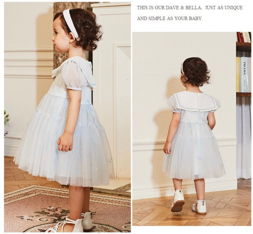 dave&amp;bella Dave Bella sailor collar light blue tulle dress DB2235004