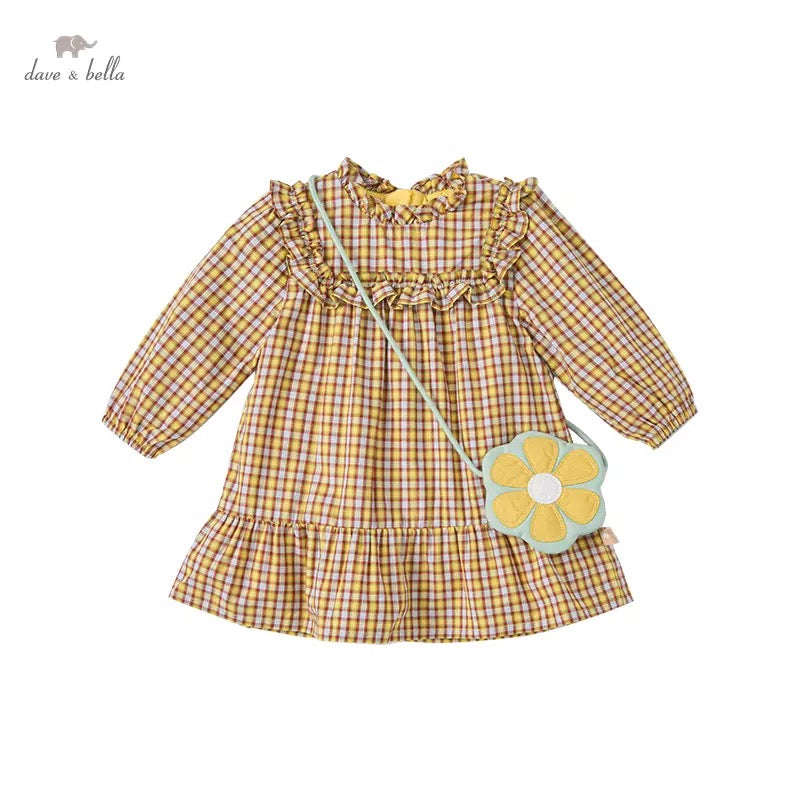 dave&amp;bella Yellow check dress with pochette DB1221161 100cm