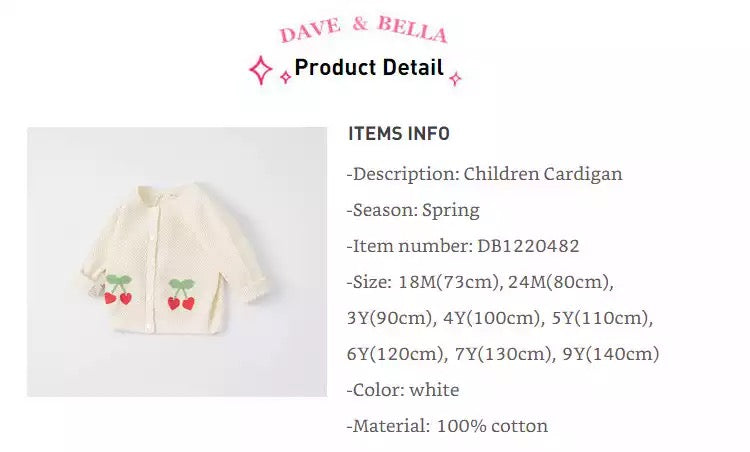 dave&amp;bella Dave Bella Heart Cherry Design Cardigan DB1220482