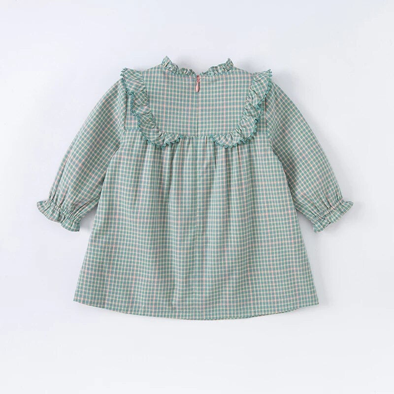 dave&amp;bella Dave Bella Flower embroidery ruffle green check dress DB1220233