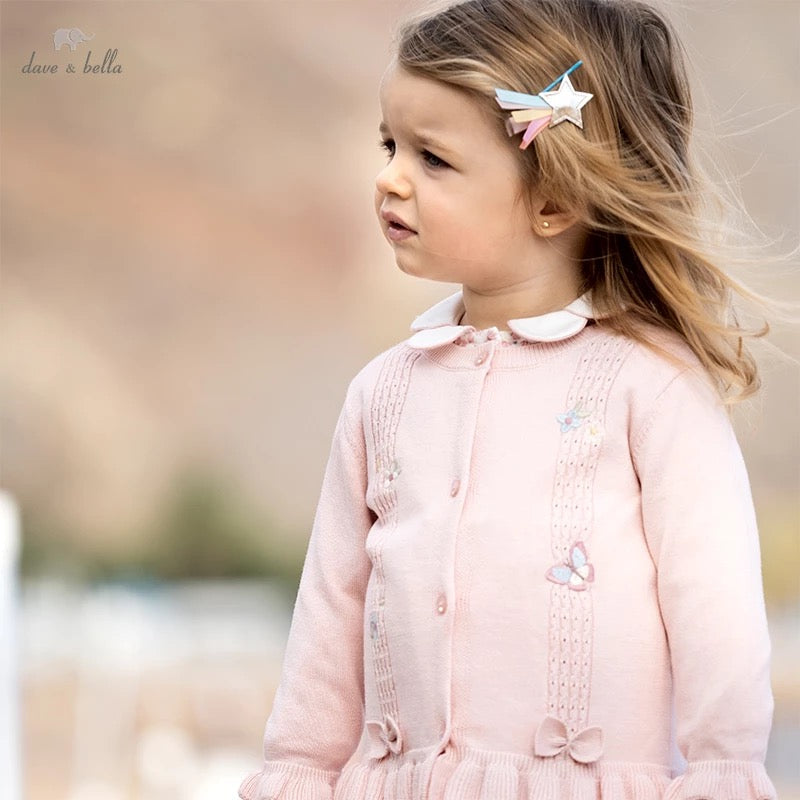 dave&amp;bella Dave Bella butterfly embroidery pink ribbon cardigan DB1221018