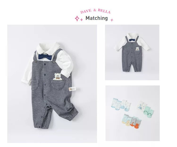 dave&amp;bella Dave Bella Bear-chan point dress-up romper with bowtie DB1221137