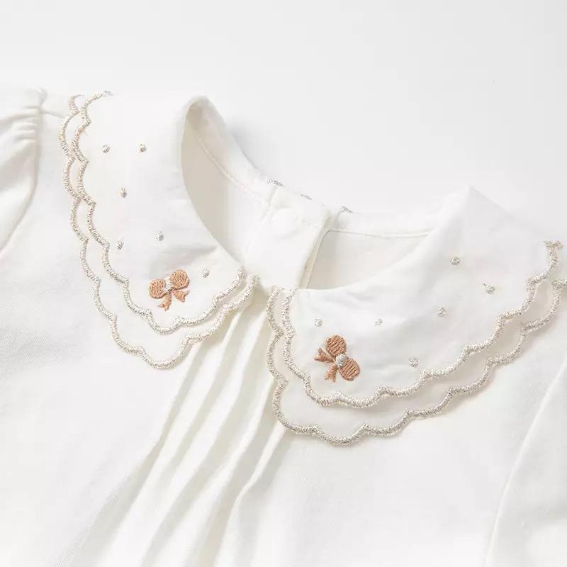 dave&amp;bella Dave Bella double color ribbon embroidery blouse DB1220887