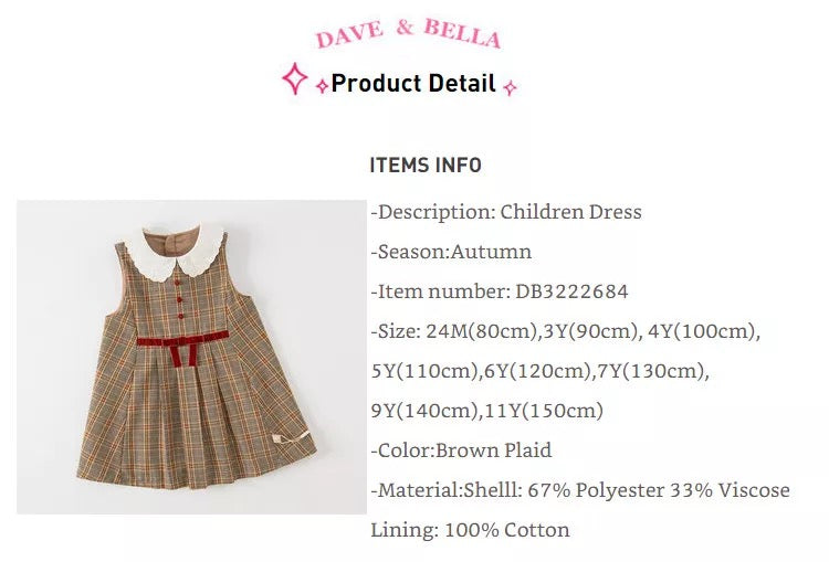 dave&amp;bella Dave Bella Flower Check Design Pleated Dress DB3222684