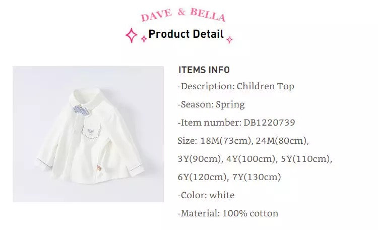 dave&amp;bella Dave Bella logo embroidered shirt with blue stripe bowtie DB1220739