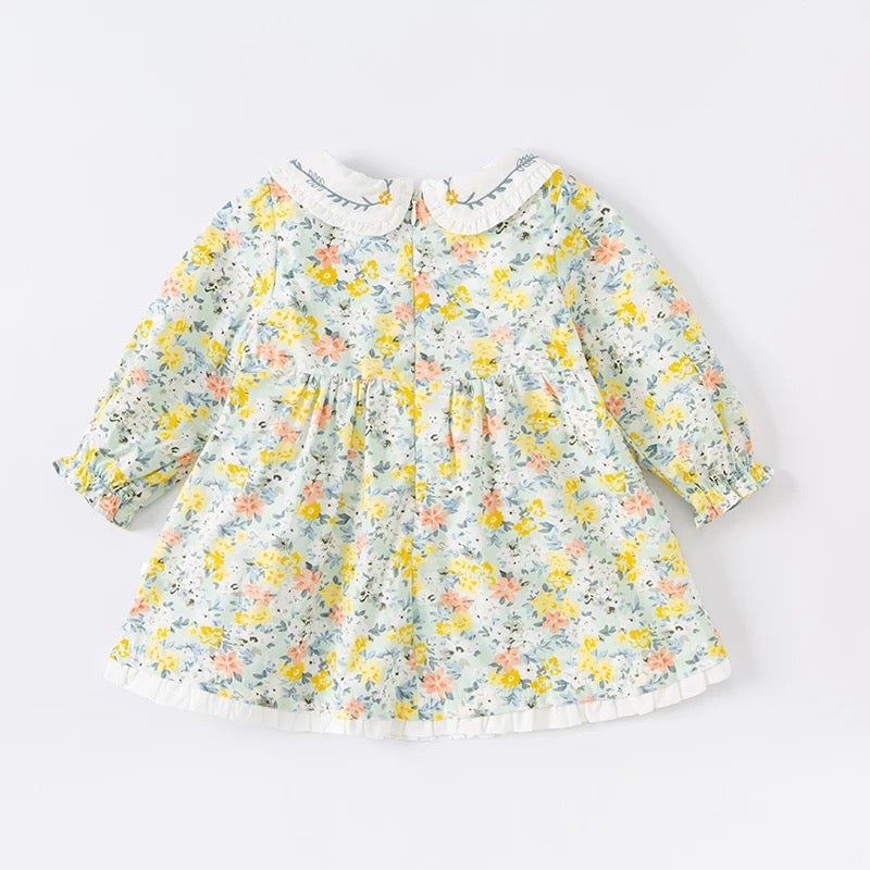 dave&amp;bella Dave Bella Flower embroidery collar yellow green floral dress DB1220800