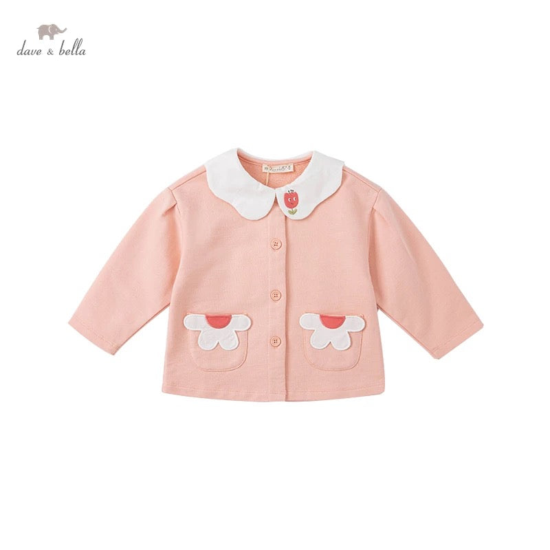 dave&amp;bella tulip embroidery flower pocket cardigan DB1220897 100cm