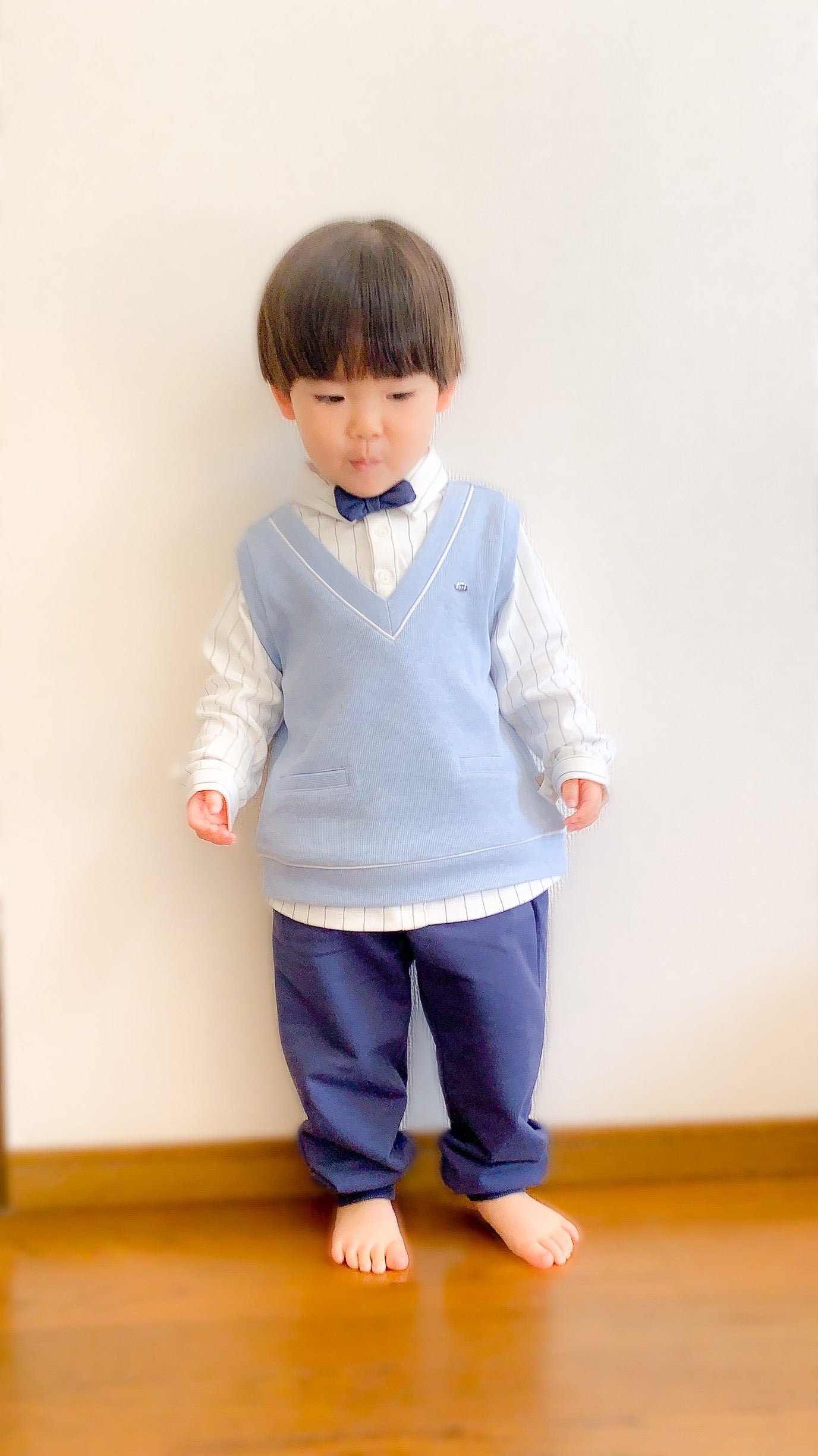 dave&amp;bella Light blue vest docking tops with bowtie &amp; navy pants set DB1220499