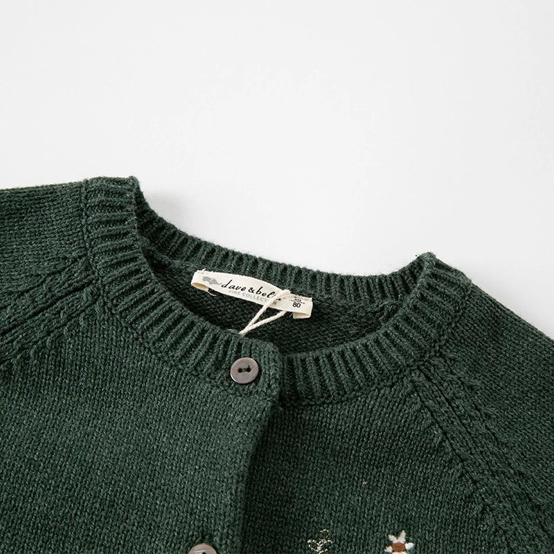 dave&amp;bella Dave Bella Flower embroidery dark green cardigan DB3222812 90cm