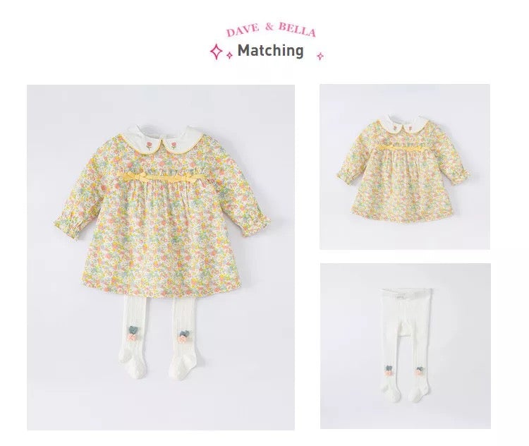 dave&amp;bella Dave Bella Tulip embroidery collar yellow floral dress DB1221058