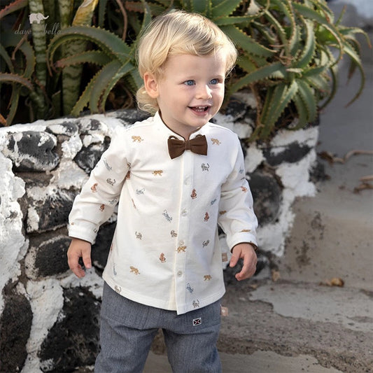 dave&amp;bella Tiger design stand collar shirt with bowtie DB1220742