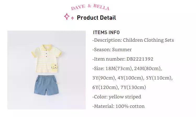 dave&amp;bella Dave Bella Tiger Pocket Yellow Border Polo Shirt Setup DB2221392 90cm