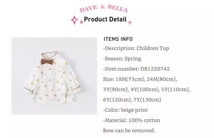 dave&amp;bella Tiger design stand collar shirt with bowtie DB1220742