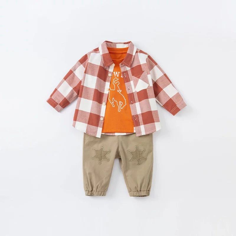 dave&amp;bella Dave Bella Orange Block Check Shirt 4Y