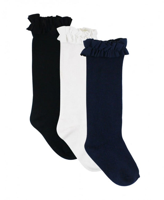 Ruffle Butts 3-Pack White Navy Black Knee High Socks