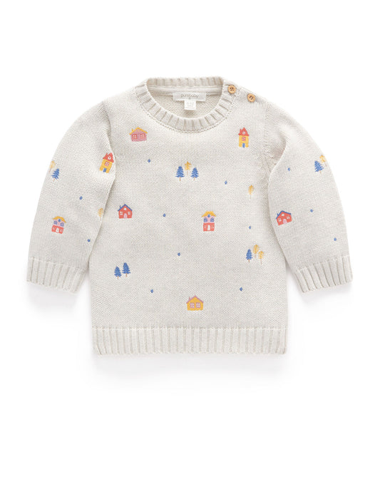 Purebaby　ピュアベビー　SNOWY EMBROIDERED JUMPER　cloud melange　PD1012W23